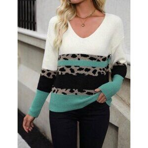 Leopard V Neck Sweater Pullovers